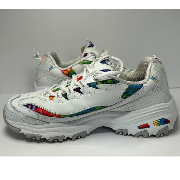 Skechers D Lites Women Tie Dye Chunky Sneakers White Rainbow Size 8 - Picture 7 of 13